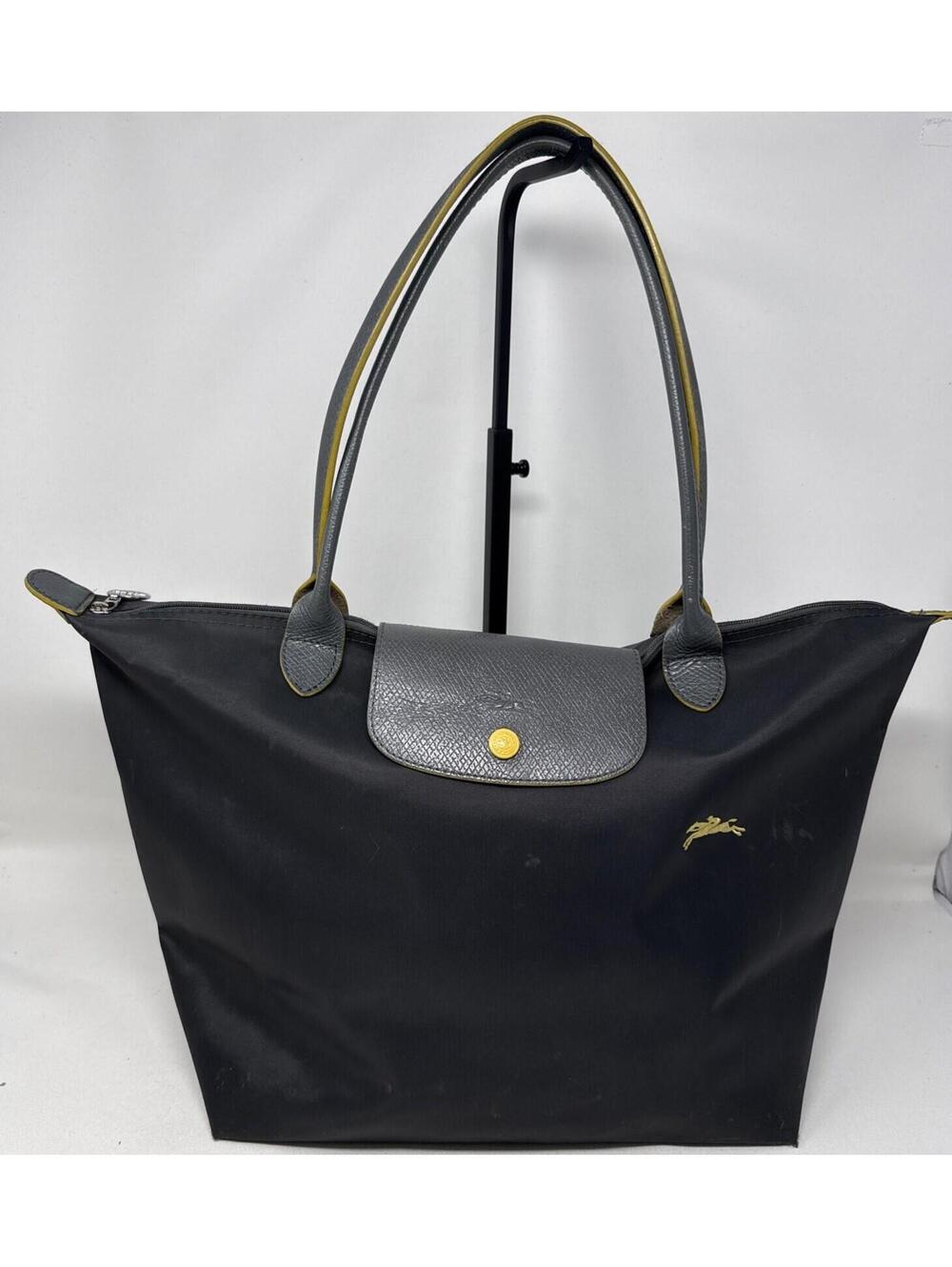 Long Champ Le Pliage Club Shoulder Tote Dark Green With Yellow logo Large